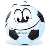 En tegnet fodbold med øjne og mund. Fodbolden smiler.