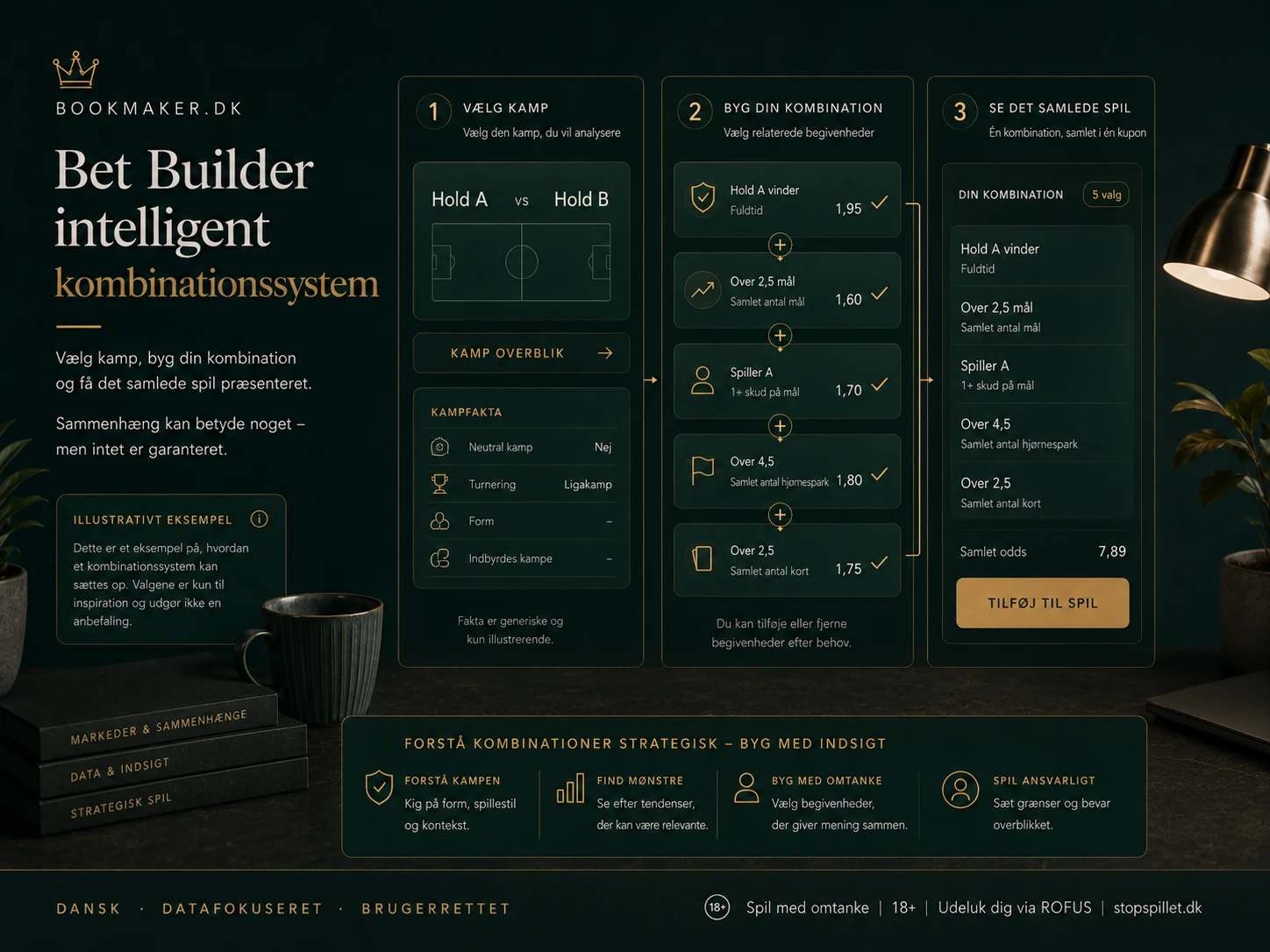Illustrativ Bet Builder med flere valg fra samme kamp samlet i ét bet